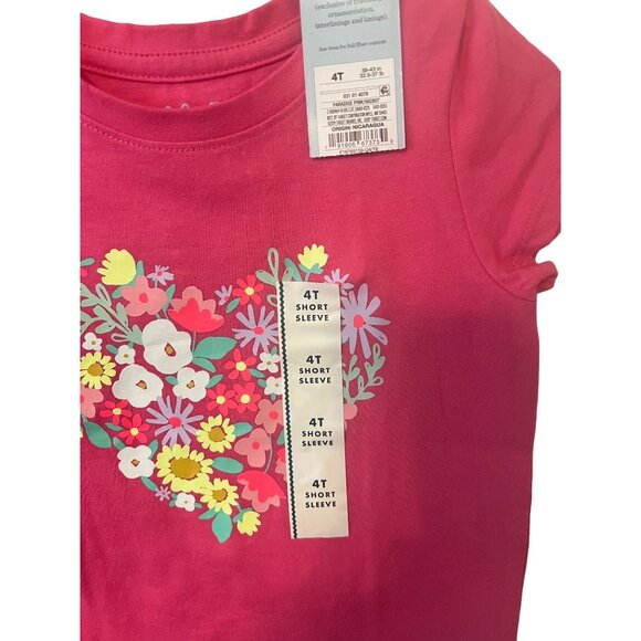Cat & Jack Set of Heart Floral Short Sleeve Tee with Light Blue Denim Shorts 4T - Picture 2 of 3